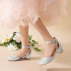 Girls’ Almond-Toe Block Heel Dress Shoes