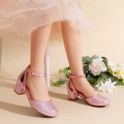 Girls’ Almond-Toe Block Heel Dress Shoes