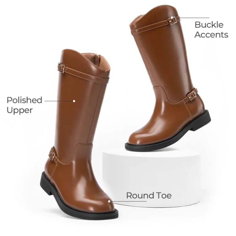Girls’ Classic Buckle Knee-High Boots