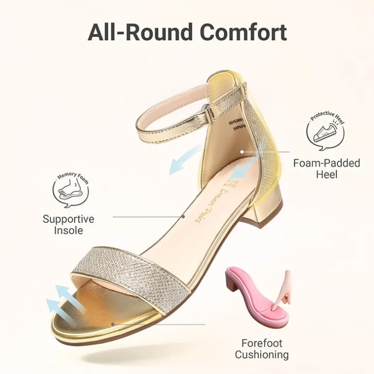 Girls’ Comfy Party Heels with Buckle Closure
