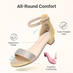 Girls’ Comfy Party Heels with Buckle Closure