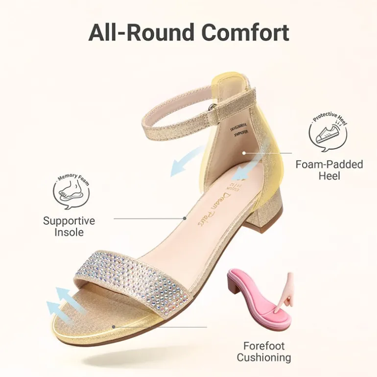 Girls’ Comfy Party Heels with Buckle Closure