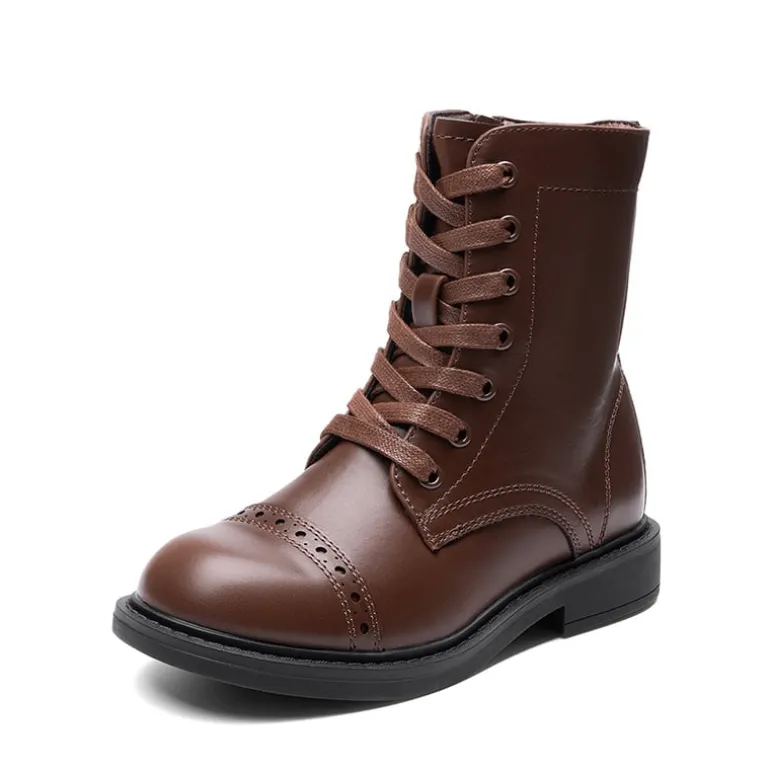 Girls’ Cushioned Side Zipper Perforated Ankle Boots