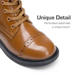Girls’ Cushioned Side Zipper Perforated Ankle Boots