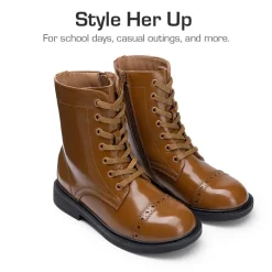 Girls’ Cushioned Side Zipper Perforated Ankle Boots