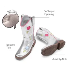 Girls’ Durable Slip-On Floral Western Boots