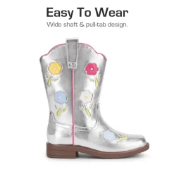Girls’ Durable Slip-On Floral Western Boots