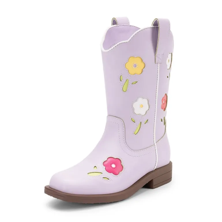 Girls’ Durable Slip-On Floral Western Boots