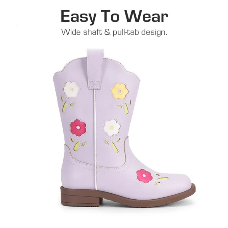Girls’ Durable Slip-On Floral Western Boots