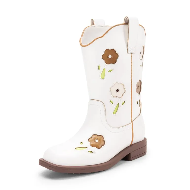 Girls’ Durable Slip-On Floral Western Boots