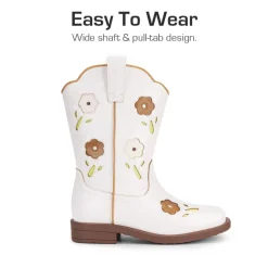 Girls’ Durable Slip-On Floral Western Boots