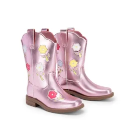 Girls’ Durable Slip-On Floral Western Boots