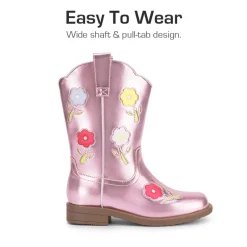 Girls’ Durable Slip-On Floral Western Boots