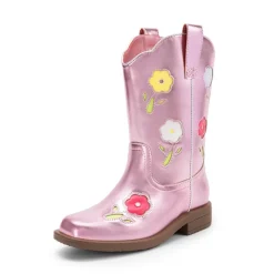 Girls’ Durable Slip-On Floral Western Boots