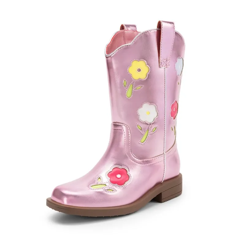 Girls’ Durable Slip-On Floral Western Boots