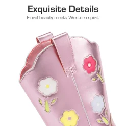 Girls’ Durable Slip-On Floral Western Boots