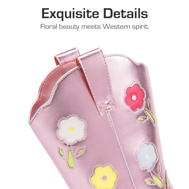Girls’ Durable Slip-On Floral Western Boots