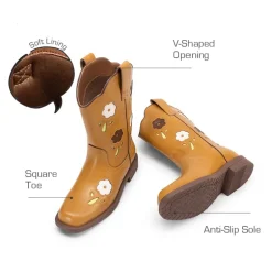Girls’ Durable Slip-On Floral Western Boots