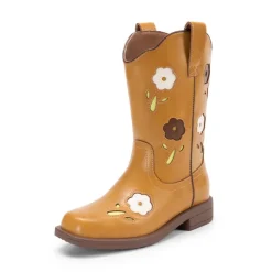 Girls’ Durable Slip-On Floral Western Boots