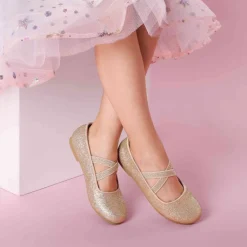 Girl's Elastic Strap Rhinestone Ballerina Flats