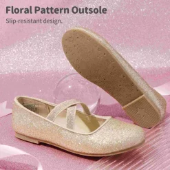Girl's Elastic Strap Rhinestone Ballerina Flats