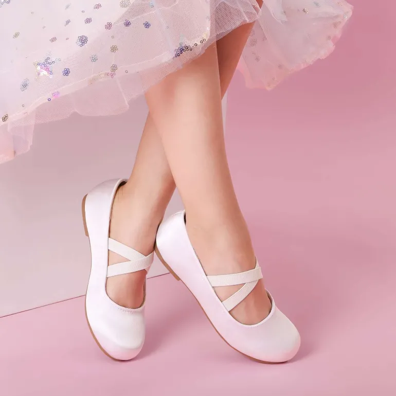 Girl's Elastic Strap Rhinestone Ballerina Flats