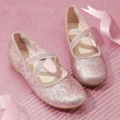 Girl's Elastic Strap Rhinestone Ballerina Flats