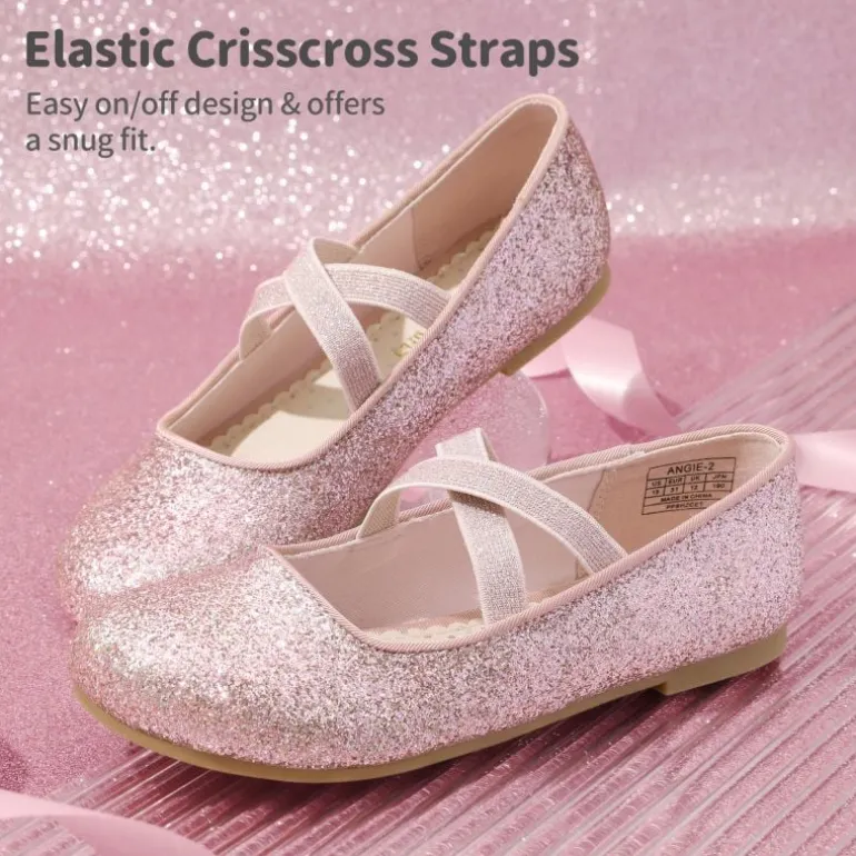 Girl's Elastic Strap Rhinestone Ballerina Flats