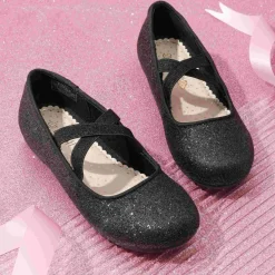 Girl's Elastic Strap Rhinestone Ballerina Flats