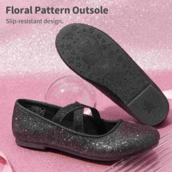Girl's Elastic Strap Rhinestone Ballerina Flats