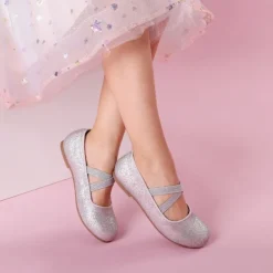 Girl's Elastic Strap Rhinestone Ballerina Flats
