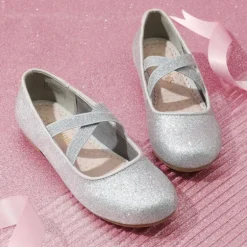Girl's Elastic Strap Rhinestone Ballerina Flats