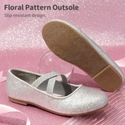 Girl's Elastic Strap Rhinestone Ballerina Flats