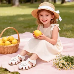 Girls’ Floral Closed Toe Hook-and-Loop Sandals