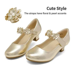 Girls Flower Mary Jane Low Heels
