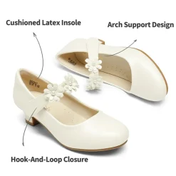 Girls Flower Mary Jane Low Heels