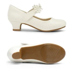 Girls Flower Mary Jane Low Heels