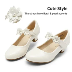 Girls Flower Mary Jane Low Heels