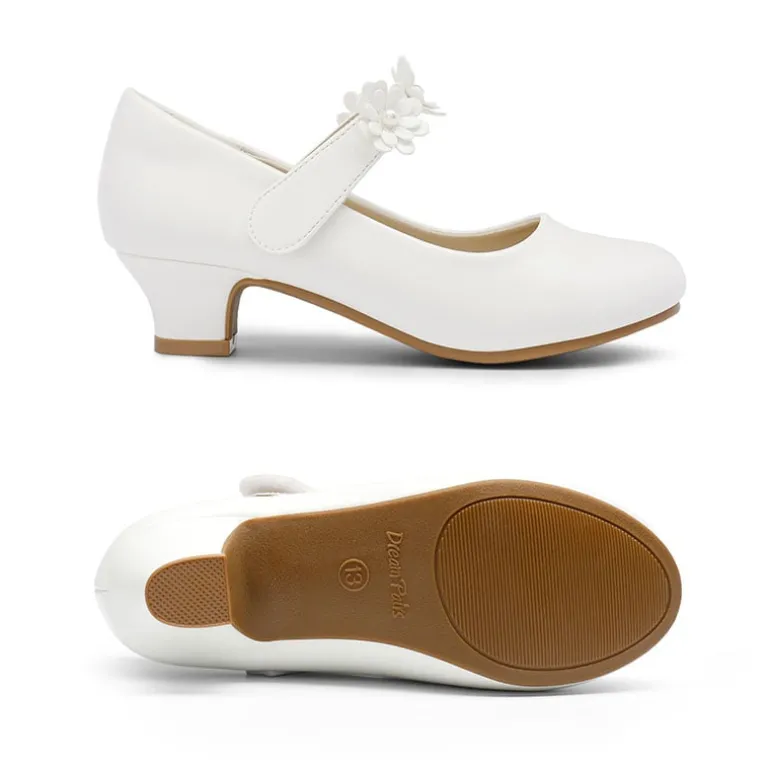 Girls Flower Mary Jane Low Heels