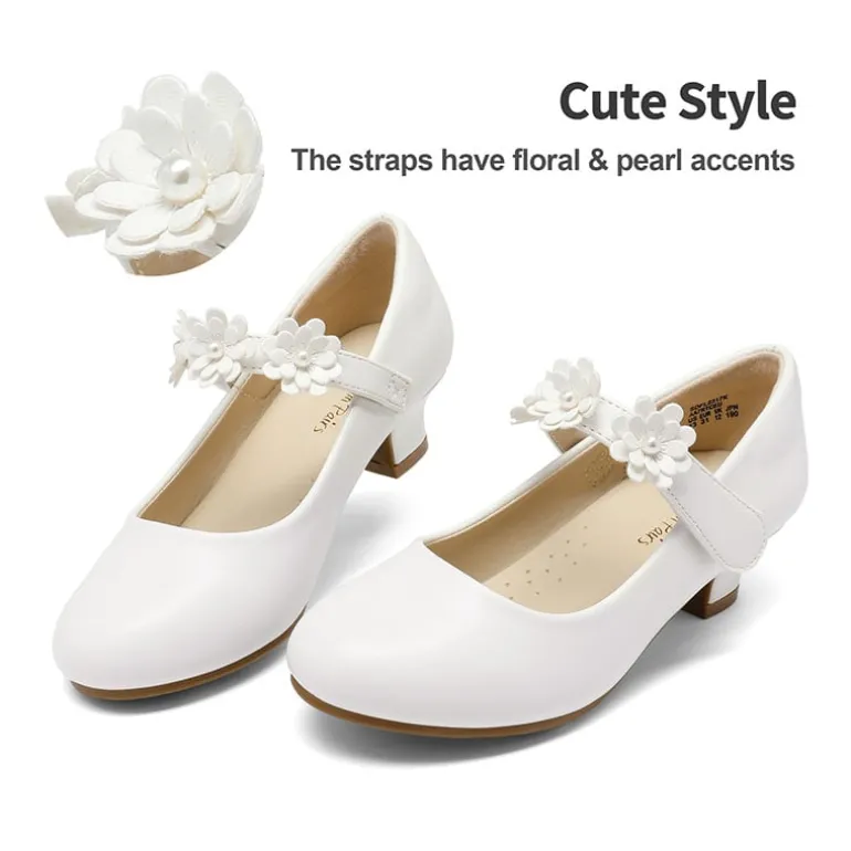 Girls Flower Mary Jane Low Heels
