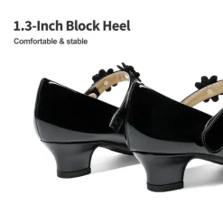 Girls Flower Mary Jane Low Heels