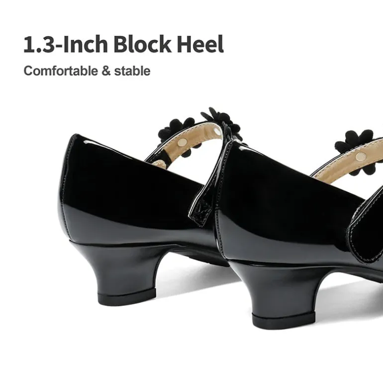 Girls Flower Mary Jane Low Heels