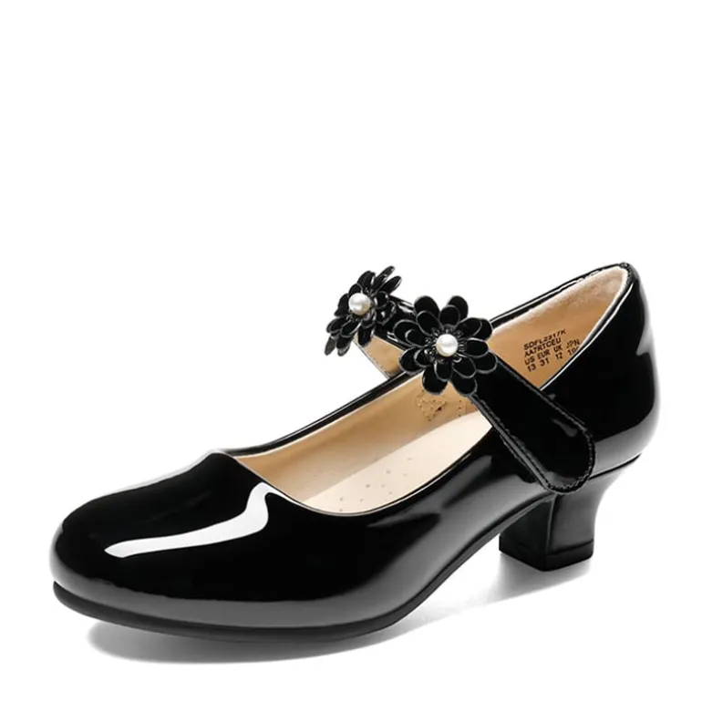 Girls Flower Mary Jane Low Heels
