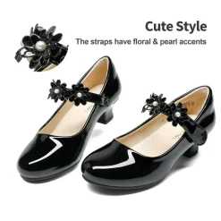 Girls Flower Mary Jane Low Heels