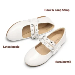 Girls Flower Pearls Bow Mary Jane Flats