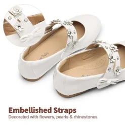 Girls Flower Pearls Bow Mary Jane Flats