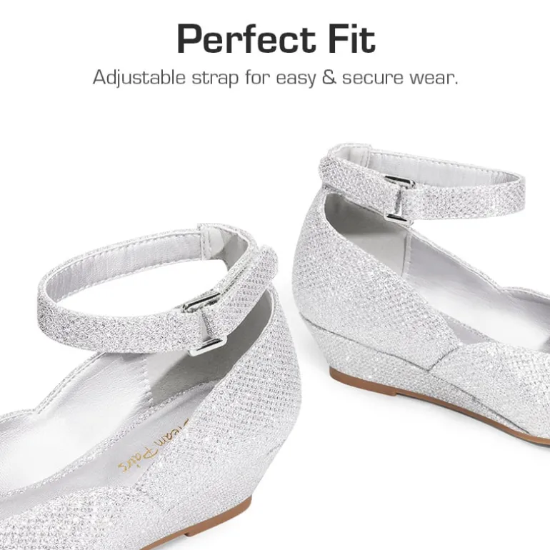 Girls’ Glitter Strap Comfort Pumps