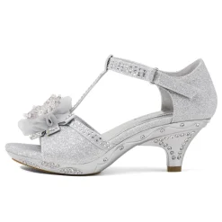 Girls Low Heel Glitter Pump Sandals