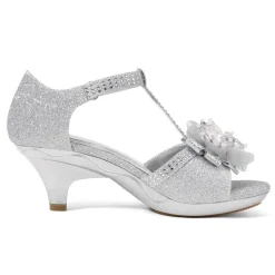 Girls Low Heel Glitter Pump Sandals