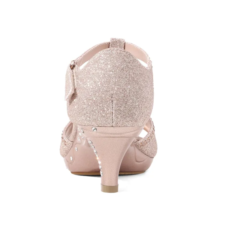 Girls Low Heel Glitter Pump Sandals